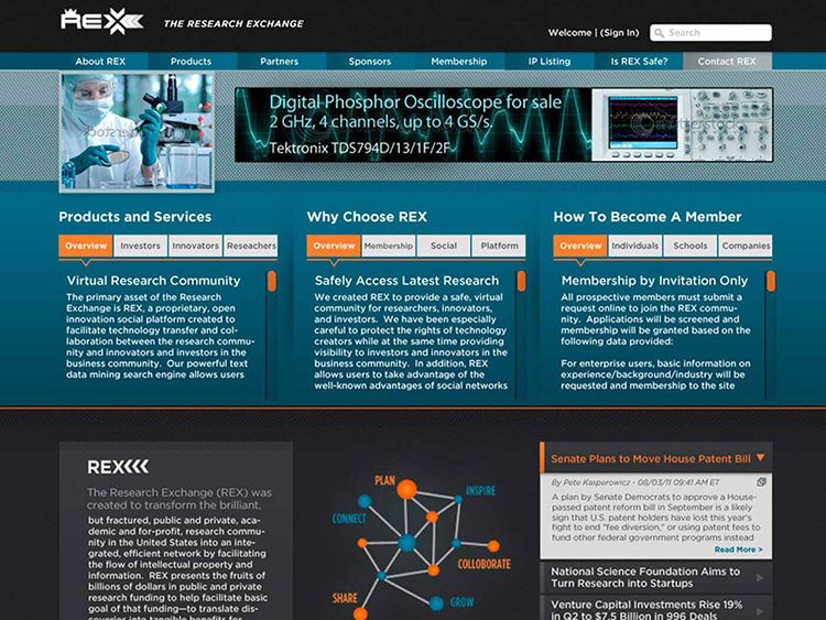 Screenshot of The Research Exchange main page
