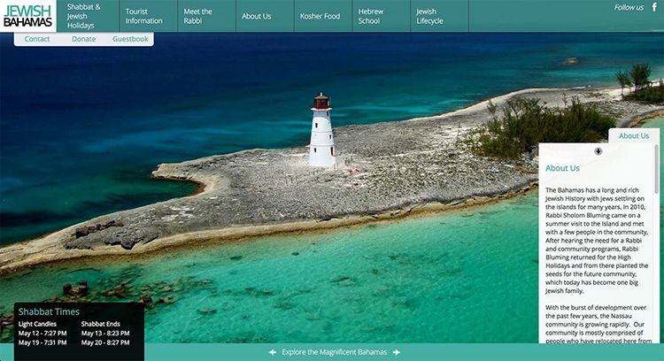 Chabad Bahamas main page with about us visible
