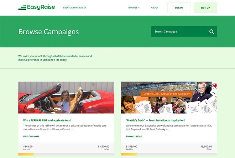 Browsing campaigns on the EasyRaise platform