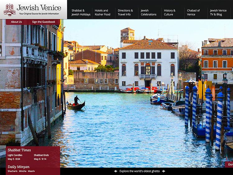 Main page of the Jewish Venice web site for Chabad Venice