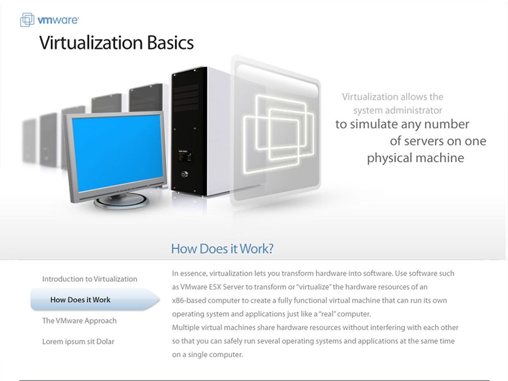 Screenshot of VMware virtualization education site